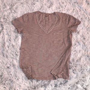 Madewell Red and white striped v neck